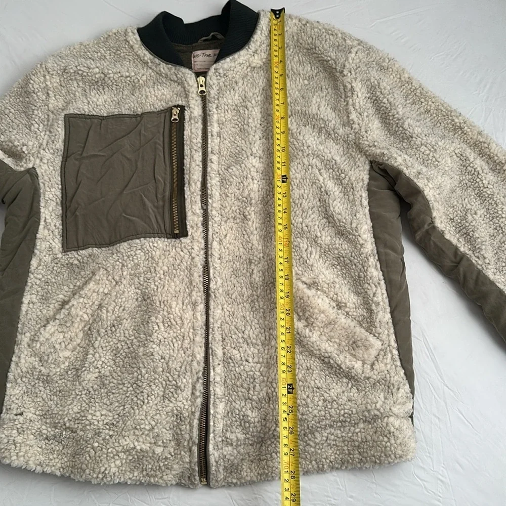 Free People Rivington Sherpa olive and ivory full zip jacket